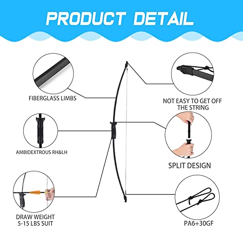 Outdoor Youth Recurve Bow and Arrow Set with Quiver Junior Archery Beginner Kids Longbow for Training Includes 8 Arrows, Armguard, Quiver,Finger Tab,3 target face - Image 3