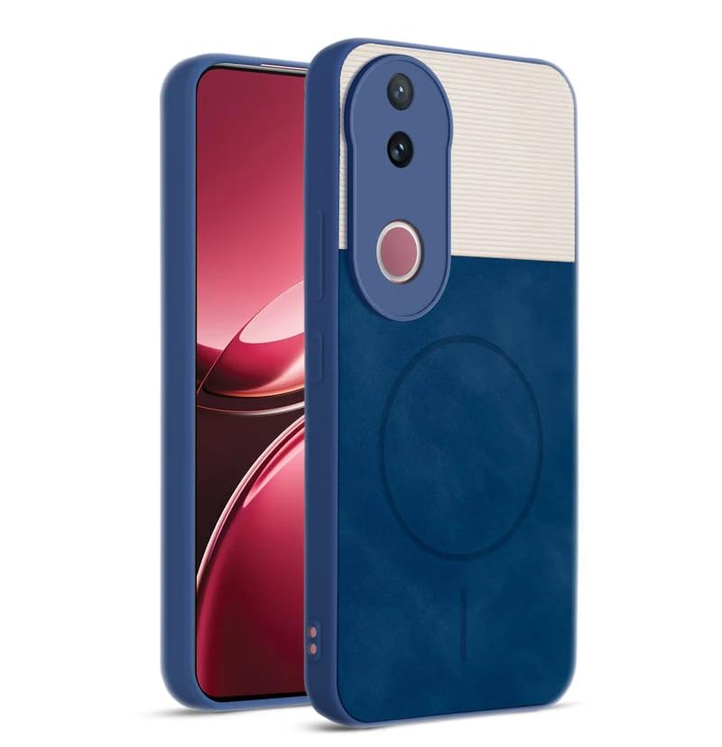 Image of Bintage CASE Mac Safe Design Hard Light Weight Back Case | Soft Border Camera Protect | Dual PU Leather Finish Back Cover Compatible for IQOO Z10R 5G - White & Blue