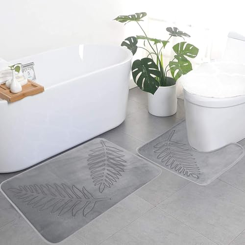 Wenosda Badezimmerteppich Set 2 Teilig, Weicher Badematte Waschbar Badteppich rutschfest Bad Teppich...