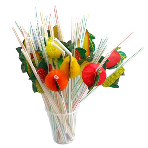 50 pitillos desechables de colores mixtos con decoración de frutas