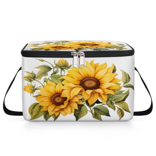 GzLeyigou Sunflower Blossm Lunch Bags for Women Men 9 Cans, Hot & Cold Food Delivery Bag Insulated Grocery Bag Insulated Lunch Box Sun Flower Cooler Bag for Office Work Picnic Beach
