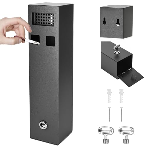 Trendecor Cendrier mural extérieur 29 x 7 x 7 cm, matériel de montage, clé, résistant aux intempéries, jardin, bureau, restaurant, hôtel, rue - Noir