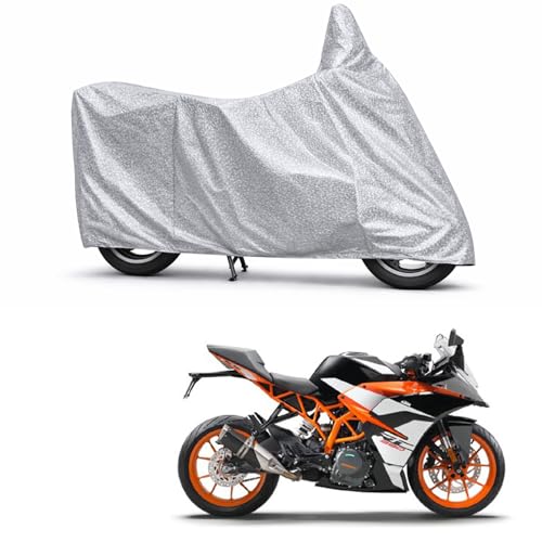 Image of 100% Waterproof Two Wheeler Body Cover Multi Layered Fabric Designed for KTM RC390 | Belt Buckle Lock | Silver Mag