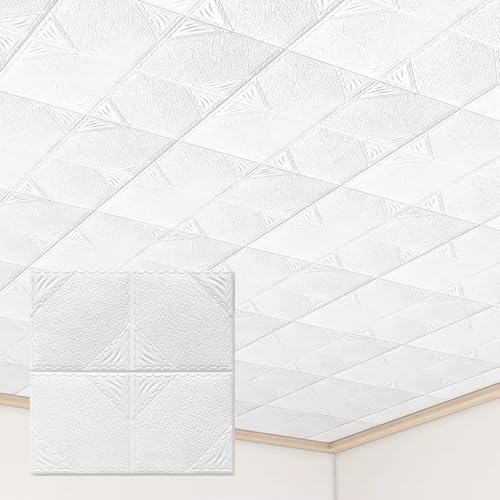 Vibeo Azulejos Adhesivos Paneles de Techo Blancos Ultra Gruesos Autoadhesivos, Azulejos Adhesivos Acústicos Estéreo 3D, Revestimientos de Madera Interiores Adhesivo(Style D,50 pcs)
