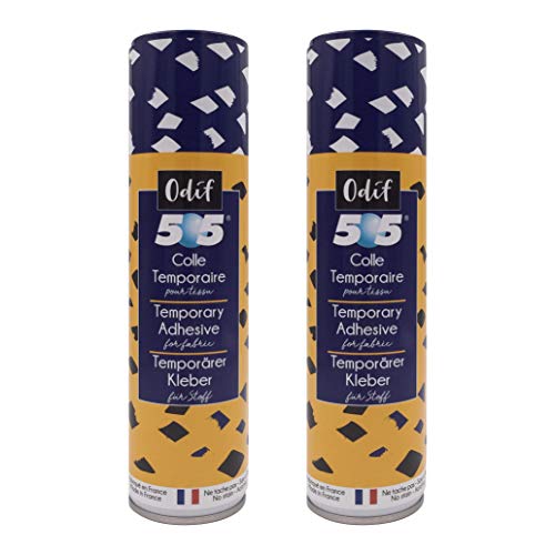 Odif – Pegamento temporal para tejido 505 en aerosol, ideal para patchwork, bordado y costura, sin ácido, ECO PASSPORT OEKO-TEX certificado – Fabricado en Francia, 2 x 250 ml