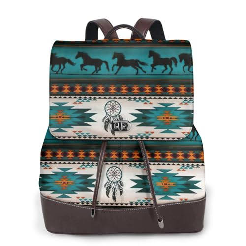 Sac à dos affaires loisirs imprimé cheval cuir noir femme