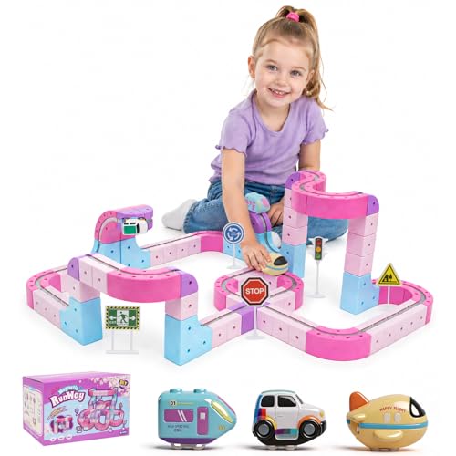 Train Set for Girls Pink Anti-Gravity Magnetic Train Set 139PCS STEM Building Toys with 3 Vehicles (Train Car & Airplane) Floating Track Toy Gift for 3 4 5 6 7 Year Old Girls (139pcs)