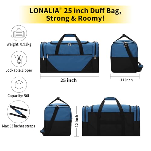 Image of 25 in Large Travel Duffel Bag for Men - 56L Roomy Weekender Bag for Gym with Trolley Sleeve (Blue)