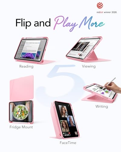 Image of ESR for iPad A16 Case, iPad 11th /10th Generation Case (2025 /2022) 11 Inch /10.9 Inch, Vertical Stand Cover with Pencil Holder, Ultra-Stable Magnetic Cover, Multi Stand Angles, Flip Series, Pink