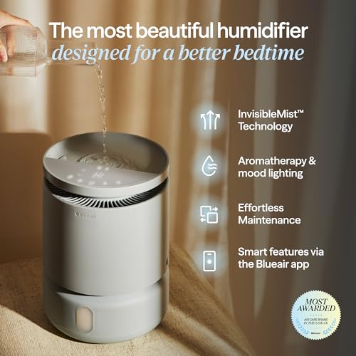 Image of BLUEAIR Room Humidifier - DreamWell - 48Hr Top-Fill Mist-Free InvisibleMist Technology Aroma Stone for Essential Oils and Soothing Mood Lighting - Quiet Operation for Bedroom and Home Use, Grey