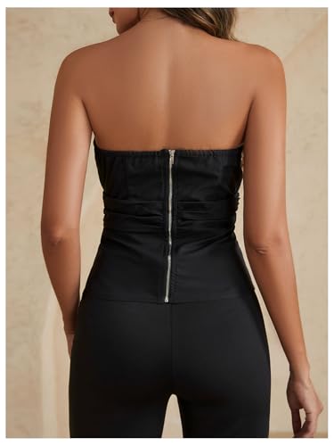 Women's Ruched Strapless Tube Top Elegant Asymmetrical Fitted Party Tops2