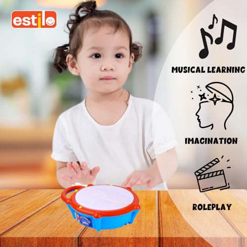Image of Estilo Musical Flash Drum with 3D Lights | Sound Instrument Educational Toy for Children, Purple, Cartoon Theme, 3 X AA Battery Operated (Not Included) | Sound Toy for Boys & Girls 3+