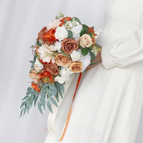 Bouquet de mariée en cascade forme goutte d'eau blanc - 8