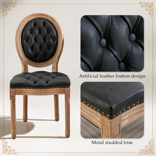 SoarFlash-French-Dining-Chairs-Set-of-4-Vantage-Dining-Chair-with-Round-Back-Farmhouse-Country-PU-Leather-Dining-Chair-for-KitchenBedroomBlack SoarFlash French Dining Chairs Set of 4 Vantage Dining Chair with Round Back Farmhouse Country PU Leather Dining Chair for KitchenBedroomBlack
