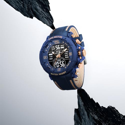 Image of Carlington Velocity Series Analog-Digital Sports Watches for Men and Boys with Alarm, Stopwatch, Backlit Display, Dualtime, Silicone Rubber Strap, Water & Shock Resiatant - CT 8140
