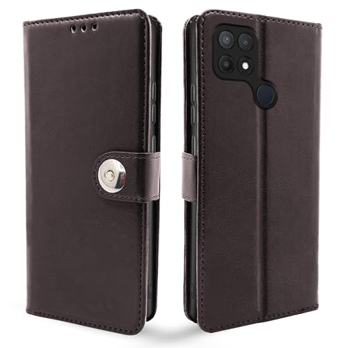 Image of Pikkme Oppo A15 / A15s Flip Cover Leather Finish | Inside TPU with Card Pockets | Wallet Stand and Shock Proof | Complete Protection Button Flip Case (Coffee)