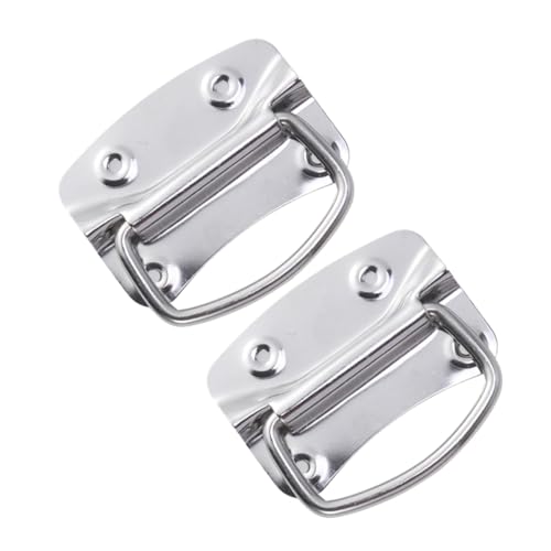 SOLUSTRE 1set Hardware Luggage Handle Kitchen Cabinet Handles Cabinet Pull Handle Pull Flush Lift Ring Foldable Boat Hatch Latch Attic Door Pull Drop Handle Case Handle Nickel-Plated 2pcs