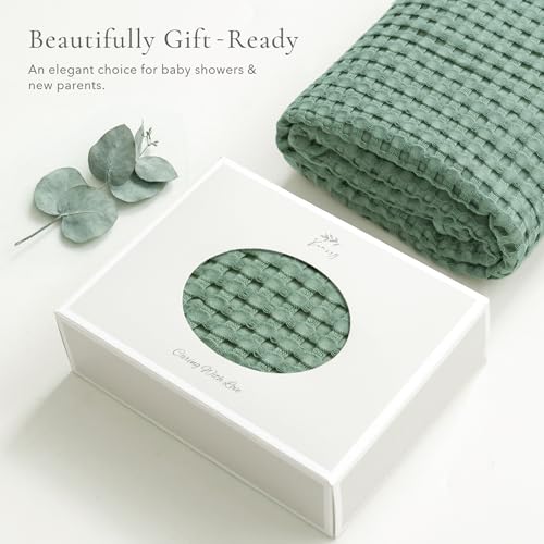 Image of Konssy Waffle Baby Blanket for Boys & Girls, Soft Newborn Swaddle Blanket | Waffle Knit, Cozy Crib Blanket Neutral for Nursery, Stroller & Toddler Bed, Machine Washable, 41 inch x 37 inch(Green)