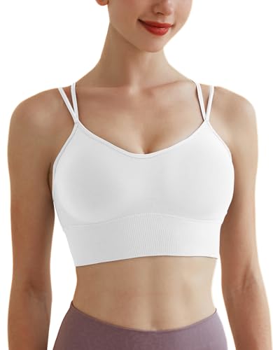 Memoryee Sport BH Damen Große Brüste Push Up Ohne Bügel Kreuz Rücken Rückenfrei Gepolstert Mittlere Unterstützung Crop Top für Yoga Tanz Laufen Radfahren Weiß XL