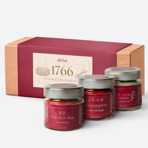 Silkflair 1766 Korean BBQ Experience | Cofanetto spezie coreane: Han River Rub (rub per barbecue), Gochugaru e Sale al Bambù | Ricette per bulgogi, kimchi e altre preparazioni | Box idea regalo