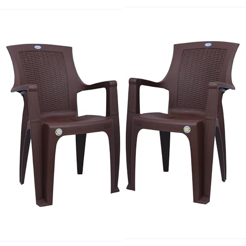 Image of VV National Vajram VJ-26 Plastic Arm Chair (Brown, Set of 2) | Heavy Duty Virgin Plastic Chairs | Strong & Durable | Indoor & Outdoor Seating