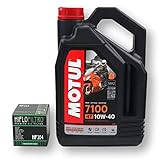 RVM Kit Aceite Motul 7100 10W40 Moto 4T + Filtro De Aceite Hiflofiltro Modelo Hf 204 Para Motos Honda, Yamaha Y Kawasaki. Aceite Sintético En Envase De 4 Litros