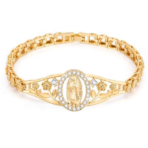 Gold Catholic Bracelet for Women,14k Gold Plated Virgin Mary Bracelet by XUANPAI - Used condition - US$13.42