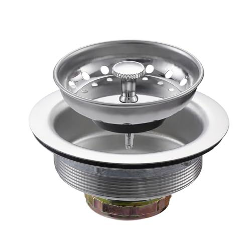 ZM Kitchen Sink Stainless Steel Basket Strainer with Drain Assembly, 3-1/2 Inch Sink Drain Stopper Plug