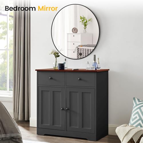 GAOMON Round Mirror, 30 Inch Black Bathroom with Metal Frame, Large Stylish Wall Mirror for Bathroom, Entryway, Bedroom, Vanity, Hallway, Living Room