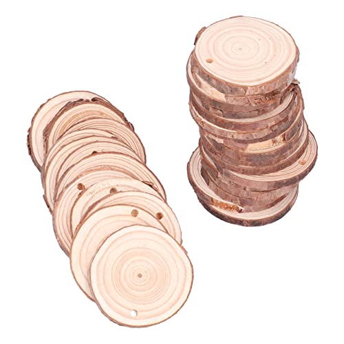 Riuulity Astillas de Madera de Pino Natural, Manualidades DIY, Pintura de Círculos Redondos para Posavasos de Madera, Decoraciones Navideñas, 30 Piezas de 4-7 Cm