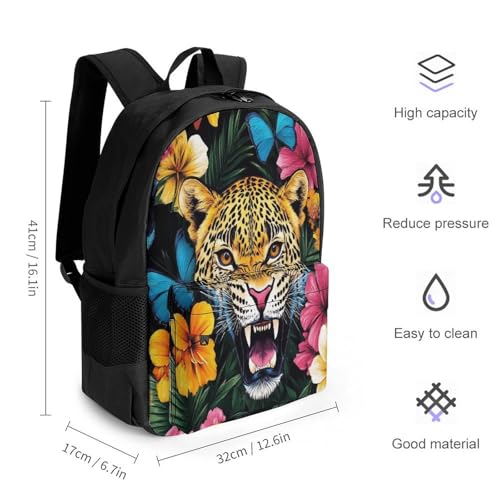 Cute Waterproof Jungle Florals Cheetah Leopard Print Bag, Backpack Easy to Storage, Lightweight Soft Bags for Outdoor Travel Work College Sports2