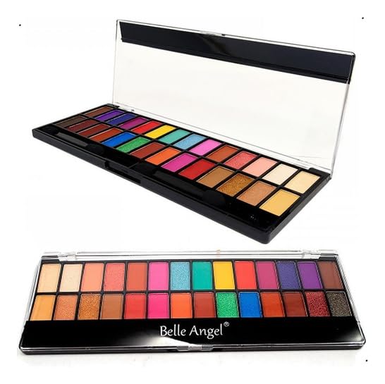Belle Angel - Paleta de Sombras Coloridas Fosca e Acetinada 28 Cores Vibrantes + Pincéis Profissionais Acabamento Matte e Cintilante Ideal para Looks Artísticos e Festas Estojo com Espelho
