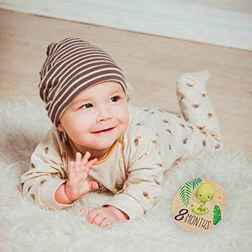 Baby Monthly Milestone Cards, Jungle Animals Wooden Discs for Baby Photo Takens with Hello World Signs - 14 Sides Round Circles Signs for documenting Growth — 사진 7