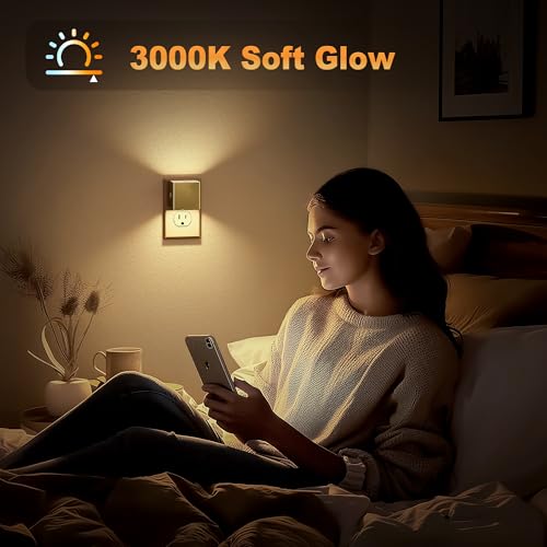 Image of JandCase Night Light,Automatic Night Lights Plug into Wall,Dusk to Dawn,2 Pack Soft White 3000K Brightness Adjustable Nightlight for Kids Bedroom Bathroom Hallway Kitchen
