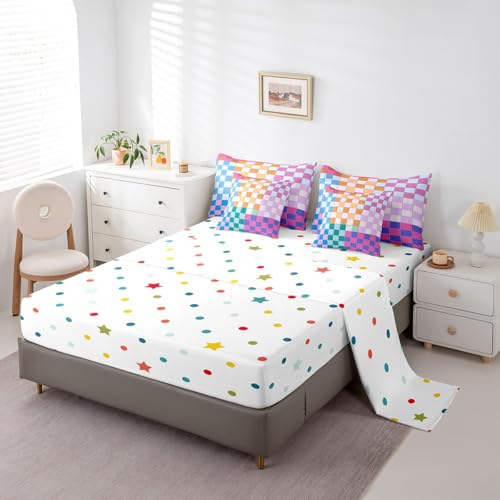 Image of Erosebridal Colorful Checkered Full Comforter Set with Sheets 7 Pcs Rainbow Checkerboard Grid Bedding Set Blue Pink Purple Plaid Bed in A Bag for Kids Boys Girls,Geometric Groovy Aesthetic Bed Set