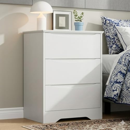 GarveeHome Wooden Dresser with 3 Drawers, Tall Modern Closet with Deep Storage, Large Chest of Drawers with Wide Top, Long Storage Dresser for Bedroom, Living Room, Hallway, Kids Room, White