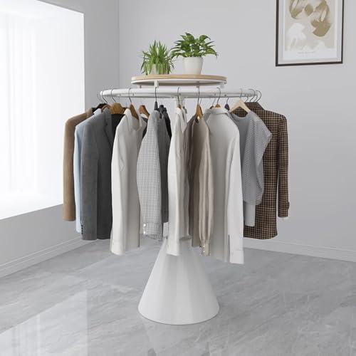 XCHSXYL Perchero Redondo para Ropa, Perchero Giratorio con estantes, Perchero de pie, Expositor portátil para Colgar Ropa en dormitorios, Blanco, 24 Pulgadas