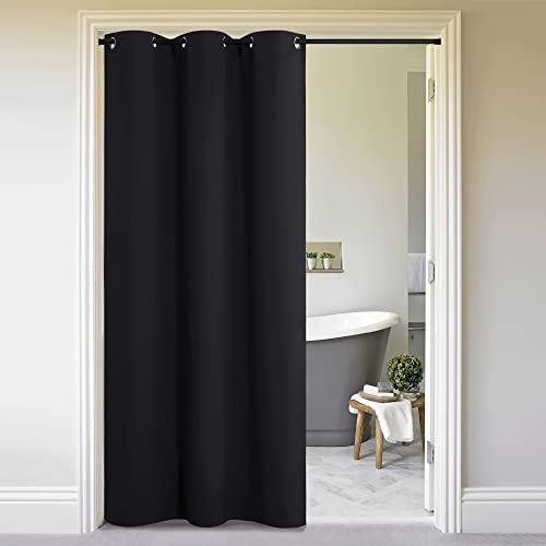 Image of NICETOWN Door Curtain for Doorway Privacy, 132 inch Length, Room Divider Curtain Cover, Blackout Temporary Insulated Closet Drape for Bedroom Closet (1 Panel, 11ft Tall x 5ft Wide, Black)