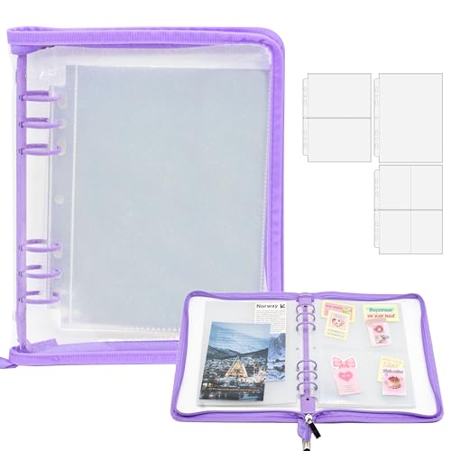 Image of A5 Sticker Storage Binder with Zipper Closure, Reusable Sticker Organizer Album with Pockets, Perfect for Collecting, Organizing, and Displaying Stickers (Purple)