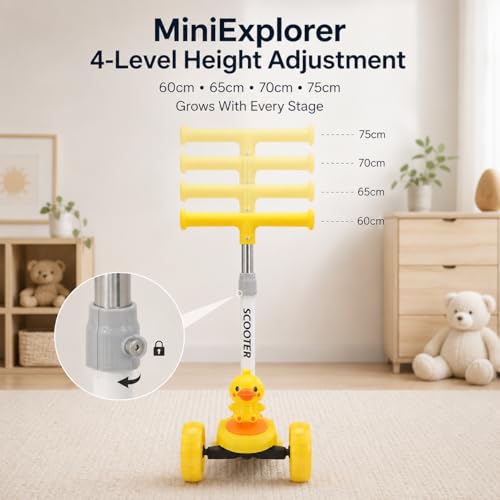Image of MiniExplorer Zoomie Kids Kick Scooter with LED Wheels, 3 Wheel Scooter for Boys & Girls, Adjustable Height Handle, Foldable Lightweight Scooter for Kids Age 3+ Years - Duck