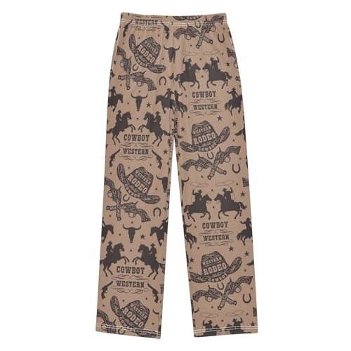 Boys' Pants Western Cowboy Pattern Hat Long Bottoms Jogger Pants Elastic Waist Trousers with Pockets S-XL