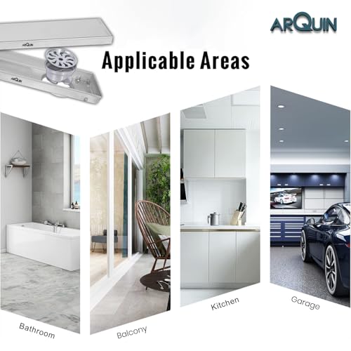 Image of ARQUIN Tile Insert Shower Drain Channel 30x4 Inch Bathroom Tile Insert Drain | 304 Grade Stainless Steel Waste Water Marble Floor Drain Channel with Cockroach Trap (1mm Thickness)