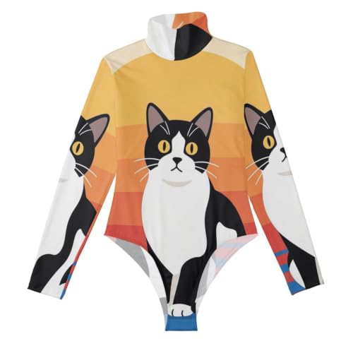 Regalo retro original para mujer con el body de gato esmoquin GuoChe de manga larga