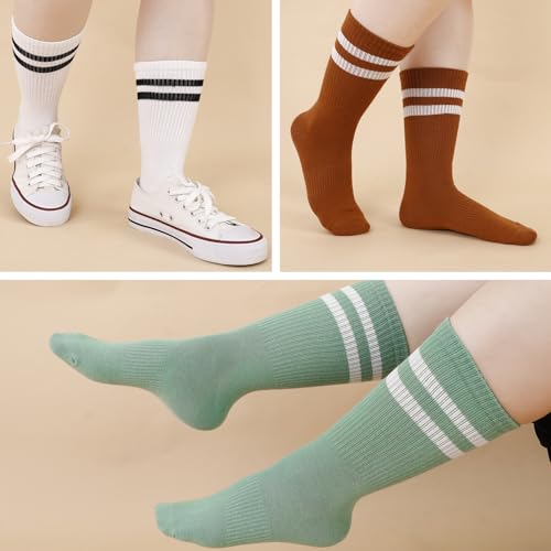 Utensilsto 8 Paare Socken Damen 35-38 Tennissocken Bunte Sportsocken Lange Damen Socken mit Streifen Motiv Baumwollsocken für Tennis Sport