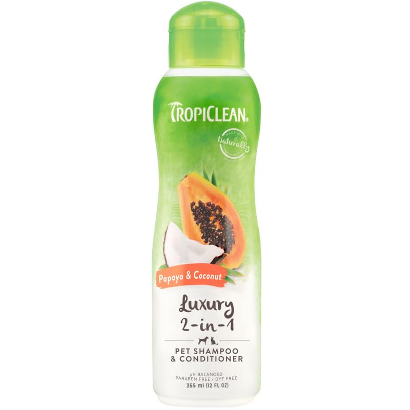 TropiClean Papaya and Cocunut 2 in 1 Luxury Dog Shampoo and Conditioner | 355 ml | Cruelty Free, Hypoallergenic | Suitable for Dog, Puppy, Cat & Kitten | for All Breeds & Sensitive Skin (B0CG28QCZH) Amazon Price History, Amazon Price Tracker