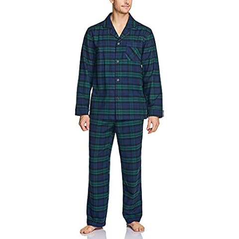 CQR Men's Pyjamas 100% Cotton Sleep Soft Lounge Flannel Top & Bottom Set, Top & Bottom Set Black Watch Plaid, L, Top & Bottom Set Black Watch Plaid, L Cover