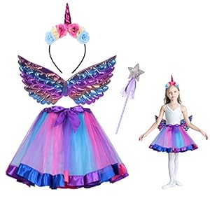ACWOO Disfraz de Unicornio Niña, Falda de Tutú con Diadema de Unicornio y Barra Luminosa, Unicornio Disfraz de Princesa para Niña, Disfraz de Fiesta para Halloween Cumpleaño Carnaval Ballet Baile