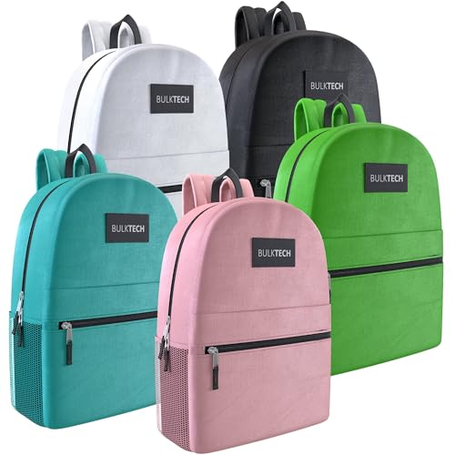 20 Pack Bulk Backpacks, Wholesale 17-Inch Lightweight Bookbags for Kids, Adults, School, Classroom, Travel, Gym with 1 Large, 1 Small, 2 Side Pockets, Perfect for Events, Corporate Bundles, Mix