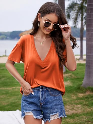 Image of UNCLECAT Womens Deep V Neck T Shirts Summer Oversized Short Sleeve Tops