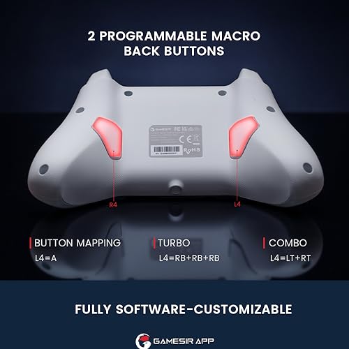 Image of GameSir T4 Wireless Controller for Cyclone Switch /Lite /OLED Hall Effect Joystick & Trigger 6-Axis Gyro for Android, IOS, Steam Deck, Windows PC, Steam Gamepad Back Button, Fire Macro Function (White)